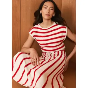 Mint Velvet Red Striped Knit Midi Dress